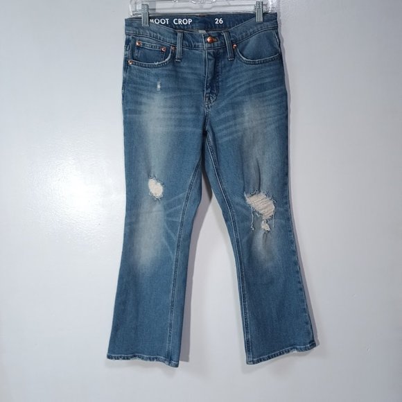 J.Crew Denim Demi Boot Crop Jean in Distressed Medium Wash Size 26 - Picture 1 of 8